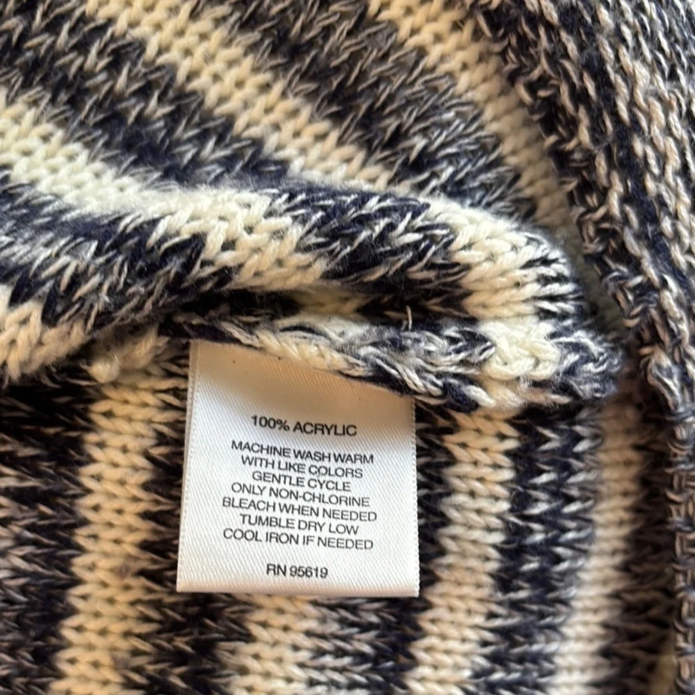 Hannah Navy and White V-neck Heathered Knit Tunic-Style Sweater Sz Lg